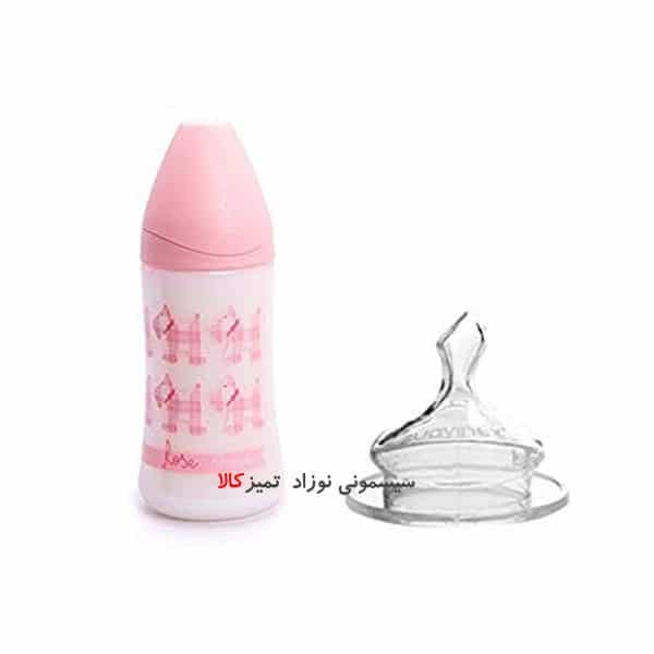 شیشه شیر طلق ۲۷۰ میل پیچازی صورتی سوآوینکس Suavinex - Image 3